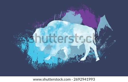 abstract buffalo blue watercolour texture background ,buffalo drawing watercolour, buffalo animal painting, oil painting, acrylic painting.eps10