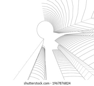 Abstract building 3d architectural drawing