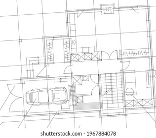 Abstract building 3d architectural drawing