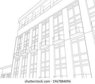 Abstract building 3d architectural drawing