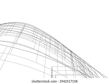 abstract building architectural drawing 3d