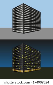 Abstract building. Day and night. Vector illustration
