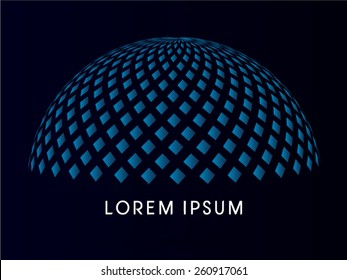 Abstract Building, Dome, Designed Using Blue Square Geometric Shape, Logo, Symbol, Icon, Graphic, Vector.