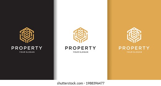 Abstract building and hands logo template for real estate, agent, architect