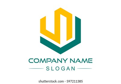 abstract building hexagonal flat ribbon line icon