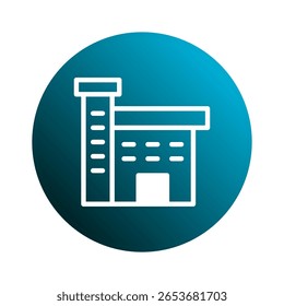 Abstract building icon in blue gradient circle showcasing architecture and construction representing office or industrial building