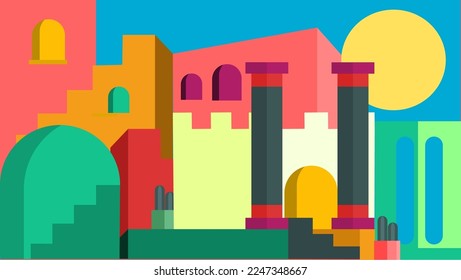 ABSTRACT BUILDING ILLUSTRATION. BUILDING ABSTRACT PAINTING. RESIDENTIAL BUILDING