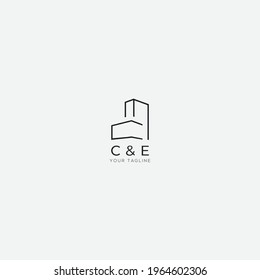 abstract building letter C and E logo simple 