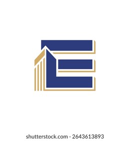 Edifício abstrato e design do logotipo da letra E