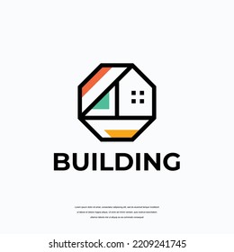 abstract building logo, architecture line art logo design