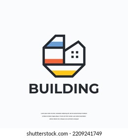 abstract building logo, architecture line art logo design