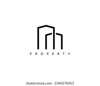 Abstract building logo design concept for real estate, apartment complex, property, residence, skyscraper and cityscape. Vector geometric structure city icon.