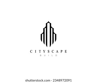 Abstract building logo design concept. Design for real estate, architecture, construction, cityscape and skyscraper.