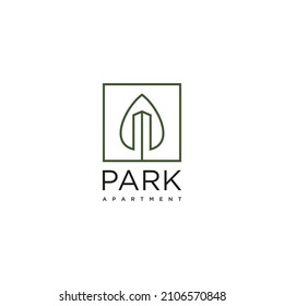 abstract building logo design with line and green area concept for real estate