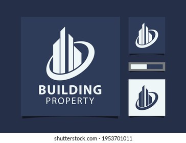 Abstract Building Logo Design For Real Estate Logo, Property Business Logo With Mockup Id Card.