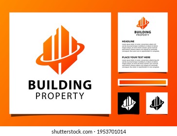 Abstract Building Logo Design For Real Estate Logo, Property Business Logo With Mockup Id Card.