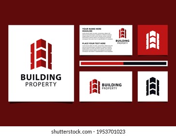 Abstract Building Logo Design For Real Estate Logo, Property Business Logo With Mockup Id Card.