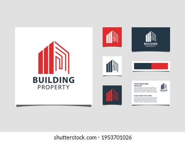 Abstract Building Logo Design For Real Estate Logo, Property Business Logo With Mockup Id Card.