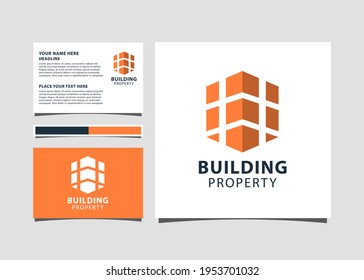 Abstract Building Logo Design For Real Estate Logo, Property Business Logo With Mockup Id Card.