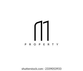 Abstract building logo design for real estate, architecture, construction, structure and planning. Vector logo on which an abstract view of a tall skyscraper in a linear style.