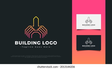 Abstract Building Logo with Line Style for Real Estate Industry Identity. Construction, Architecture or Building Logo Design