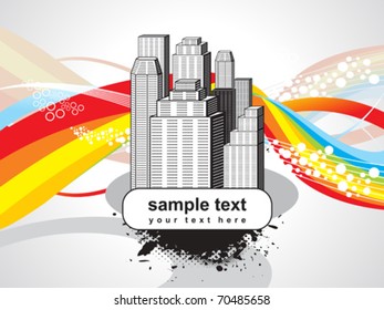 abstract building with rainbow wave