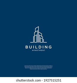 Abstract building structure logo design real estate, architecture, construction with line art style