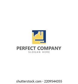 Abstract building vector logo within a square. Logo for industry, building, construction, real estate, and company.