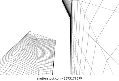 Abstract buildings architectural 3d drawing 