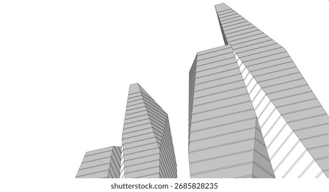 Edifícios abstratos, desenho arquitetônico 3d 