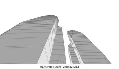 Abstract buildings, architectural 3d drawing 