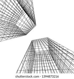 abstract buildings, architectural drawing 3d