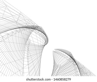 abstract buildings, architectural drawing 3d