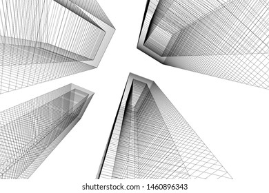 abstract buildings, architectural drawing 3d