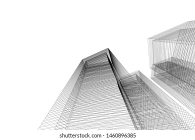 abstract buildings, architectural drawing 3d