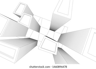 abstract buildings, architectural drawing 3d