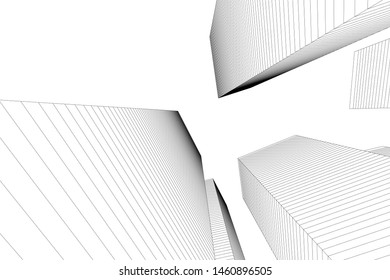 abstract buildings, architectural drawing 3d