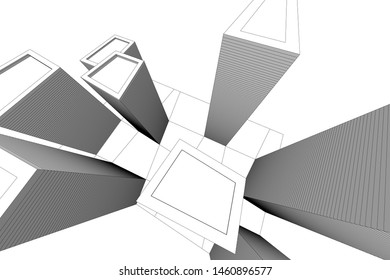 abstract buildings, architectural drawing 3d