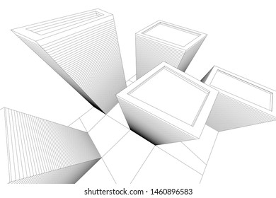 abstract buildings, architectural drawing 3d