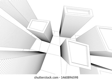 abstract buildings, architectural drawing 3d