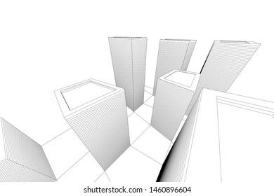 abstract buildings, architectural drawing 3d