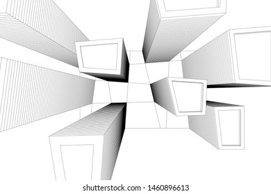 abstract buildings, architectural drawing 3d