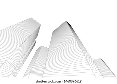 abstract buildings, architectural drawing 3d