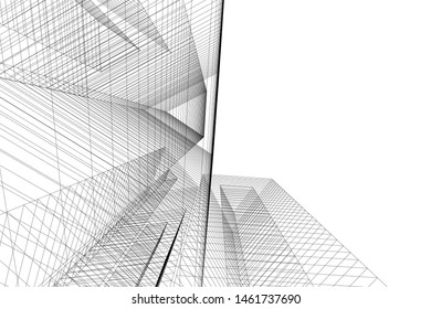 abstract buildings, architectural drawing 3d