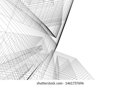 abstract buildings, architectural drawing 3d