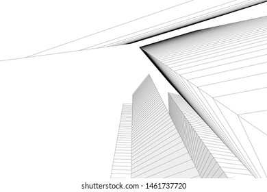 abstract buildings, architectural drawing 3d