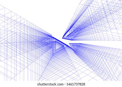 abstract buildings, architectural drawing 3d