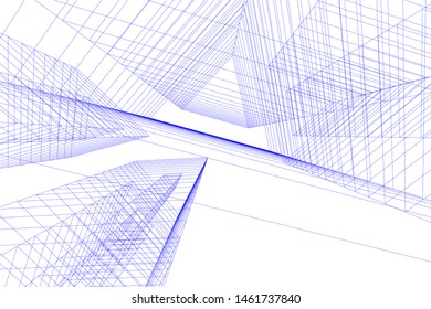 abstract buildings, architectural drawing 3d