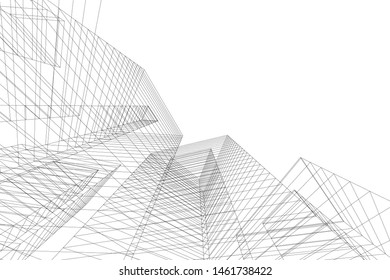 abstract buildings, architectural drawing 3d