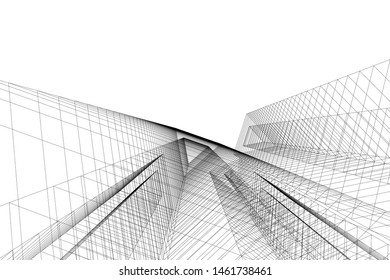 abstract buildings, architectural drawing 3d